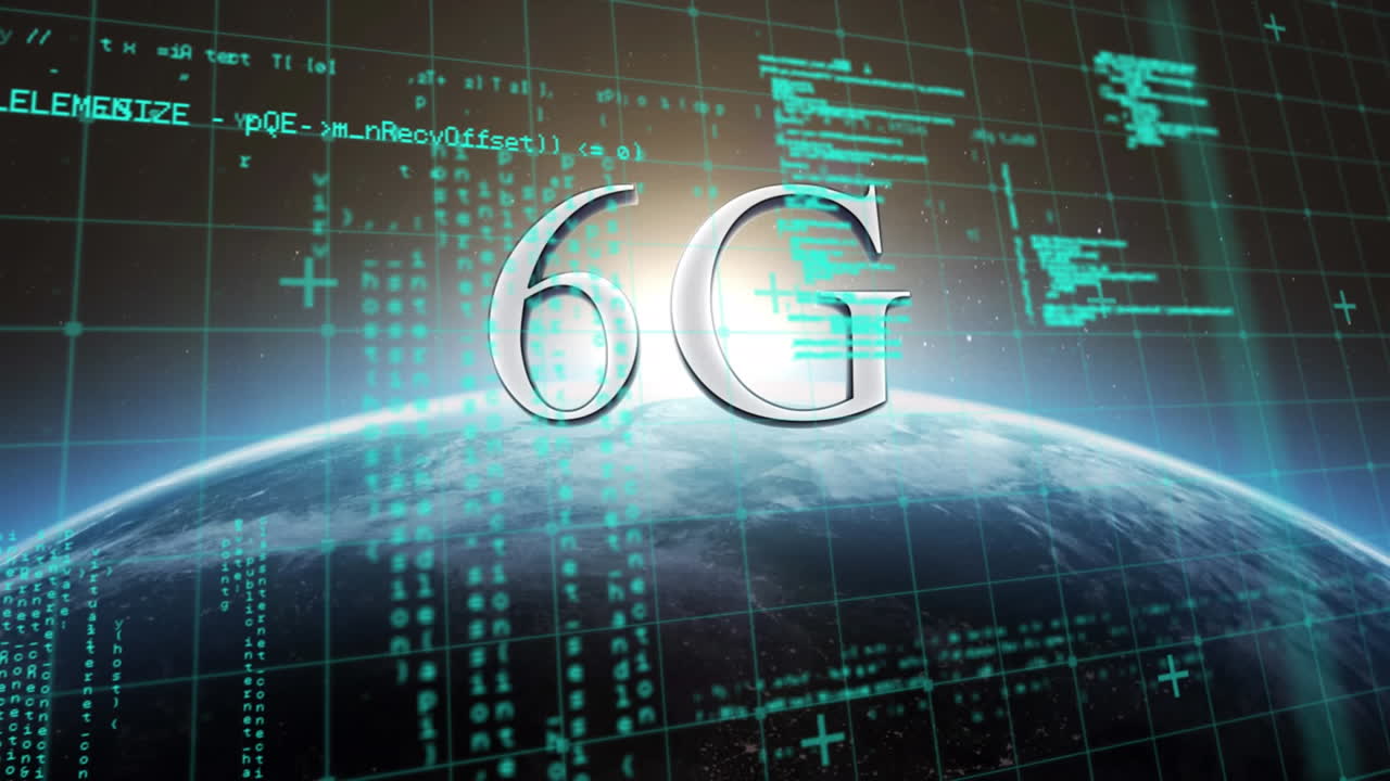 animación de texto de 6g sobre el globo