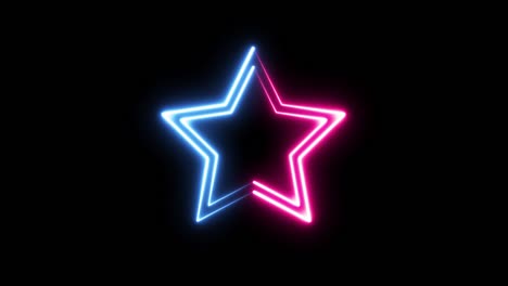 estrella colorida de línea de neón llamarada brillante parpadeante bucle de animación moviéndose al azar en un fondo negro.