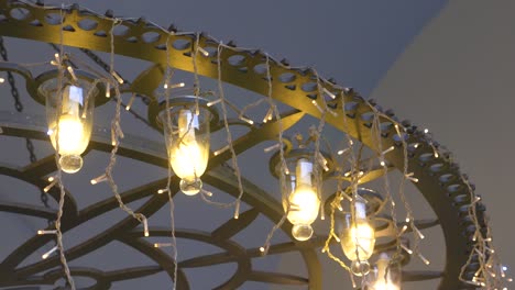 closeup of a chandelier with string lights