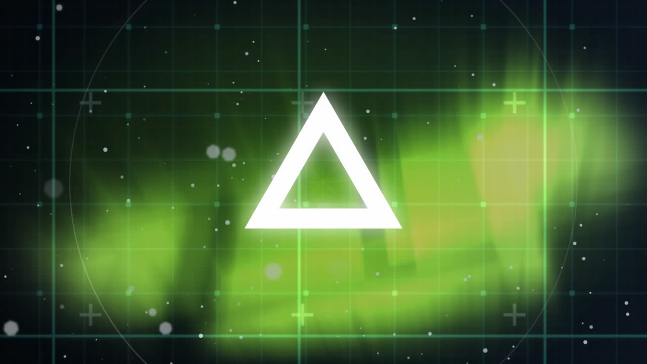 animación de escaneo de alcance con triángulo sobre redes de conexiones con puntos brillantes