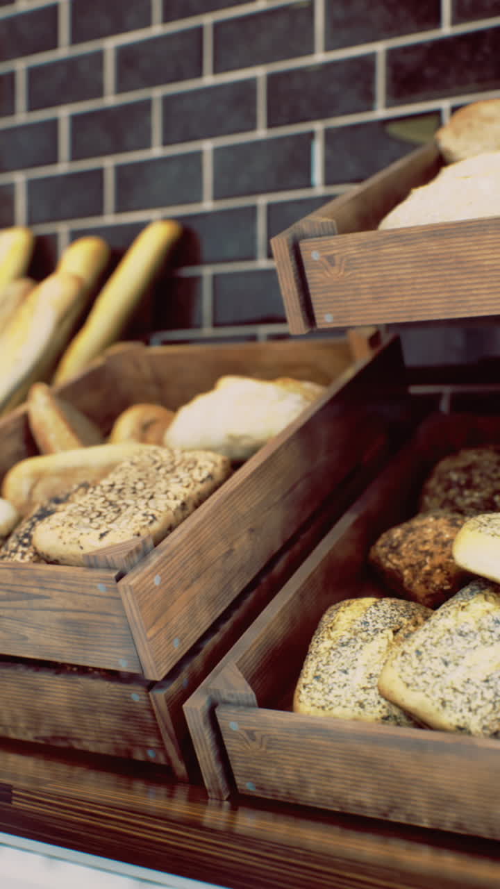 Delicious assortment of fresh bread displayed in rustic wooden baskets