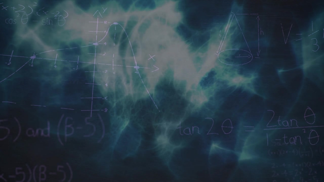 Animation von mathematischen Gleichungen über Lichtspuren auf schwarzem Hintergrund