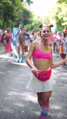 young woman at a pride parade