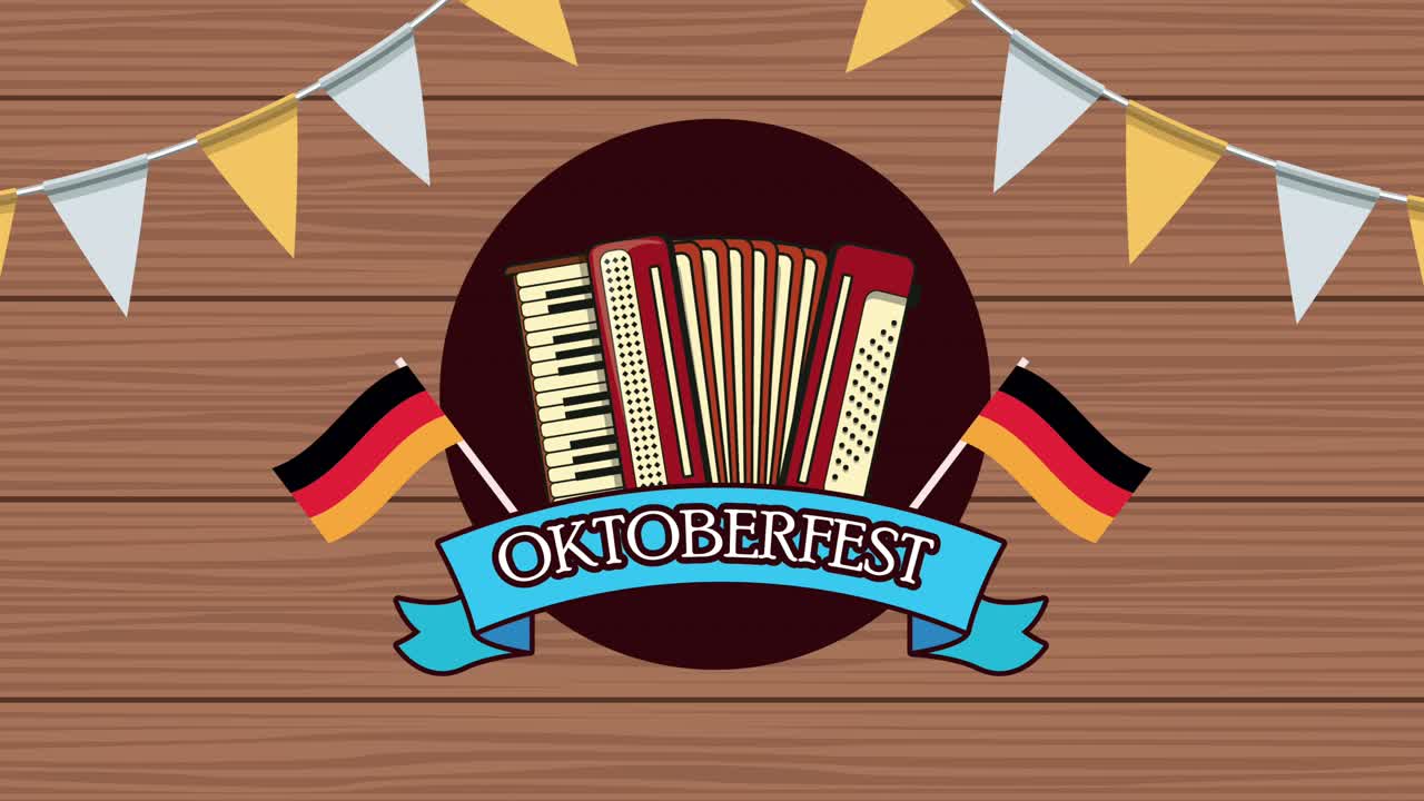 아코디언과 독일 발을 가진 행복한 오크테르페스트 축제 애니메이션
