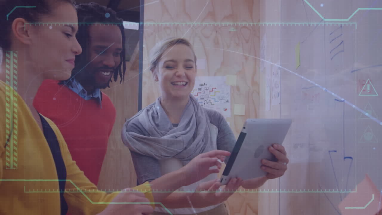 Animation of networks of connections over diverse business people in office