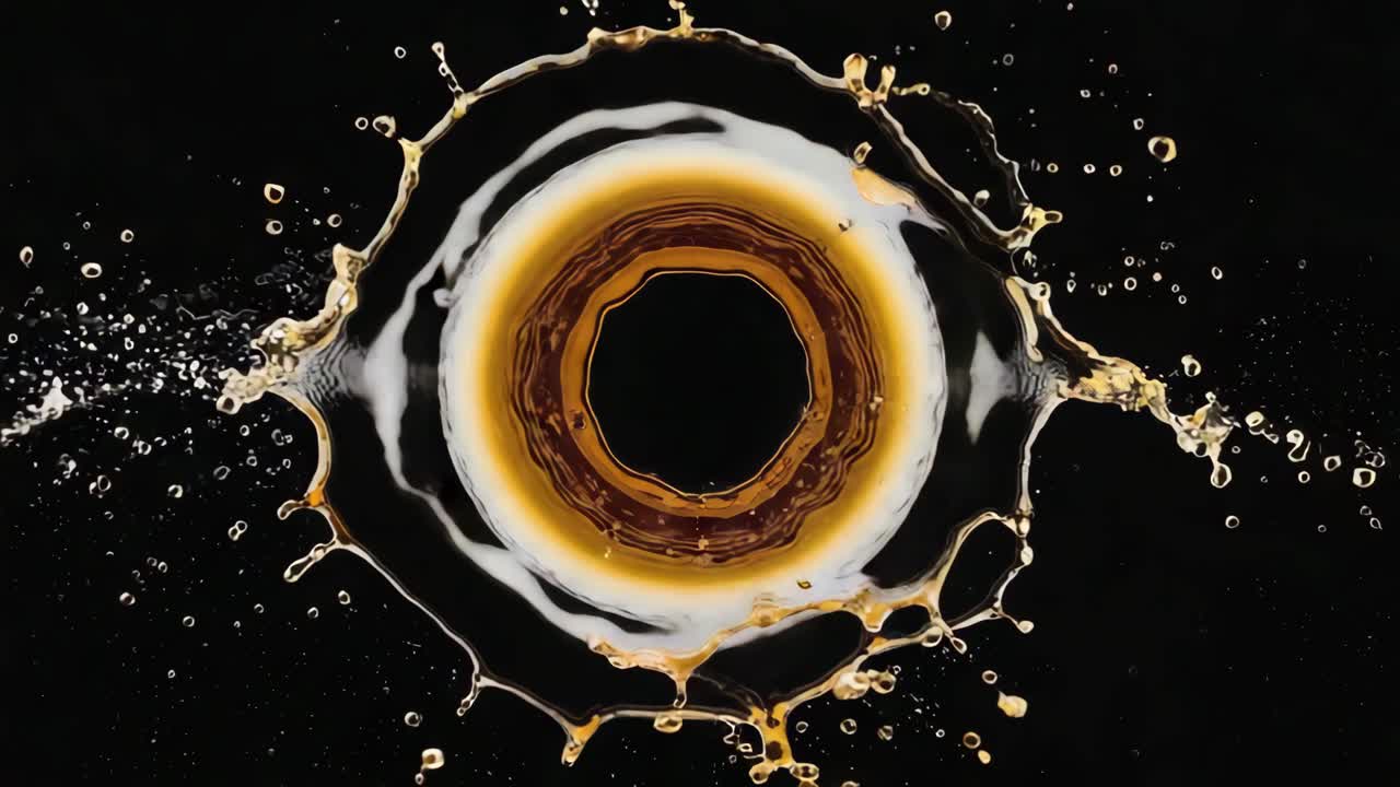 Abstract Liquid Splash Ring on Black Background