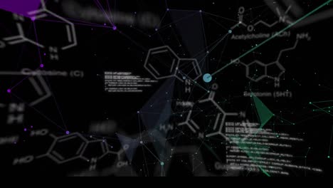 Animation-of-scientific-data-processing-and-network-of-connections-on-black-background