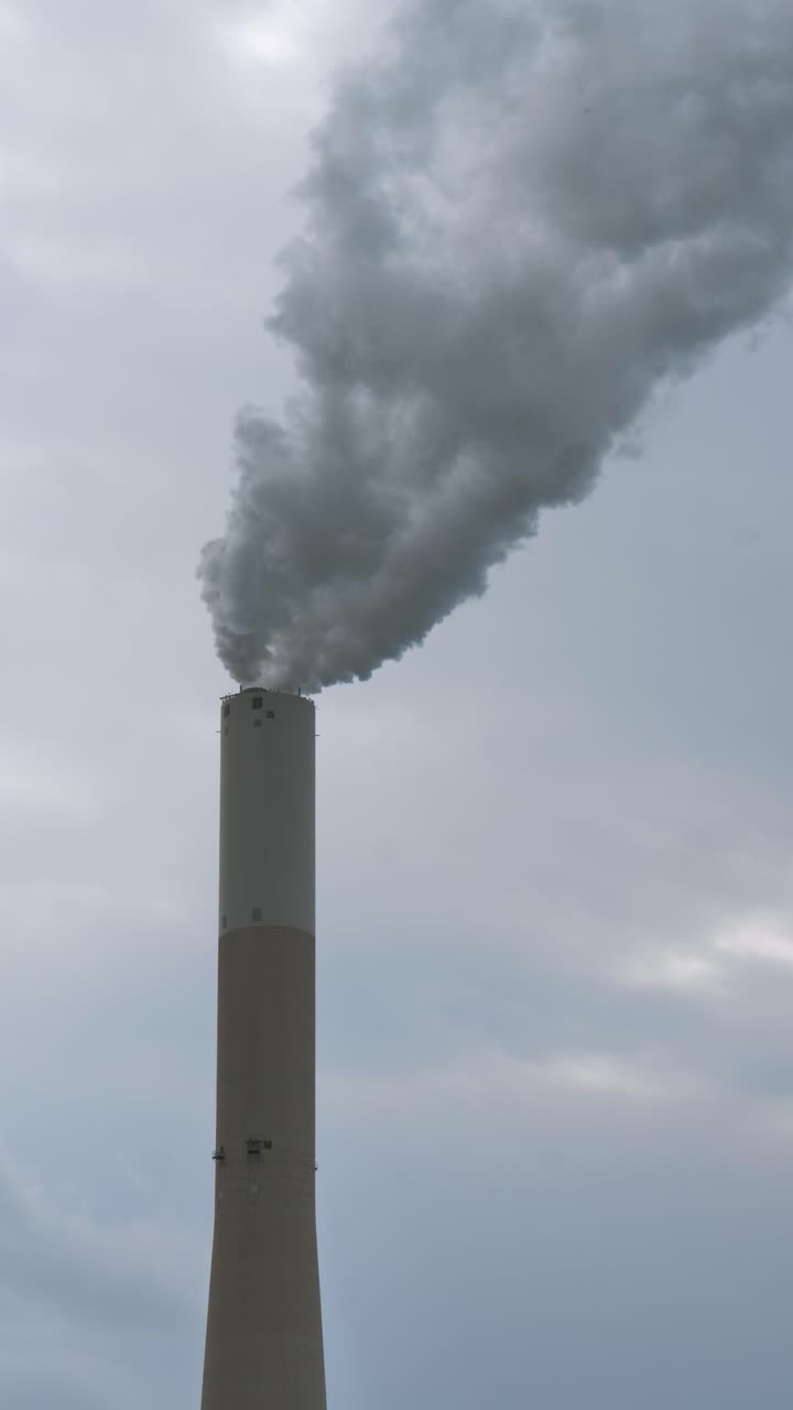 Ciminiera di centrale elettrica con fumo bianco che sale
