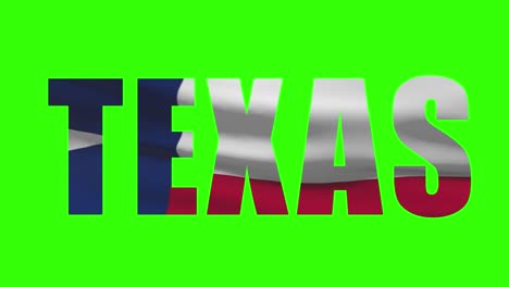 texas state name on green screen animation. usa state flag waving