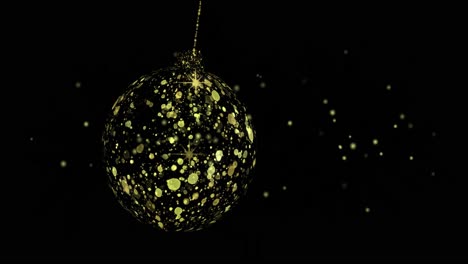 Animation-of-dots-over-golden-bauble-on-black-background