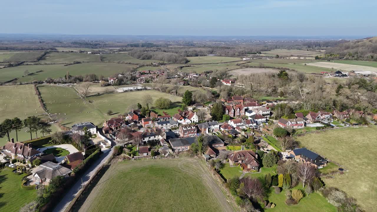 Poynings village South Downs UK Panning drone aerial