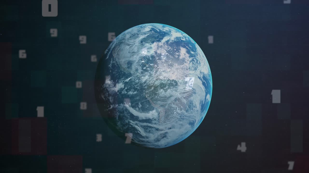 несколько чисел меняются на фоне вращающегося глобуса на синем фоне