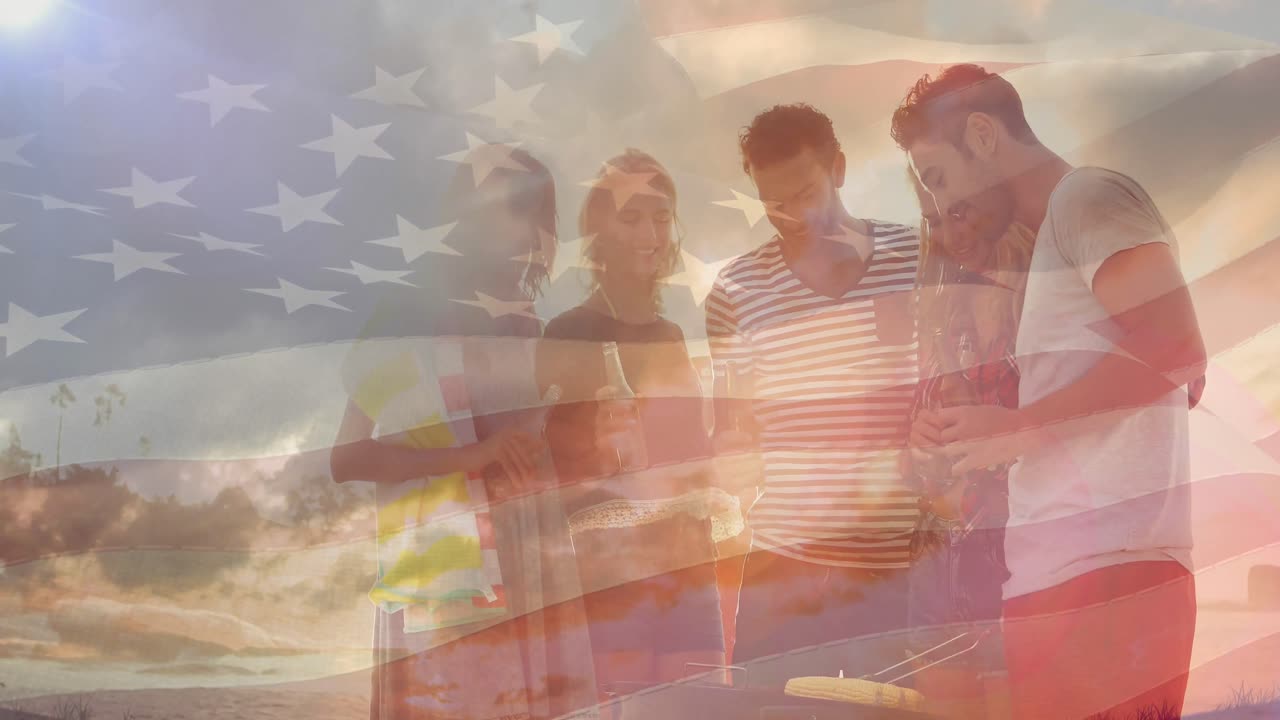 재미 있는 친구 들 위 에 미국 국기 의 애니메이션