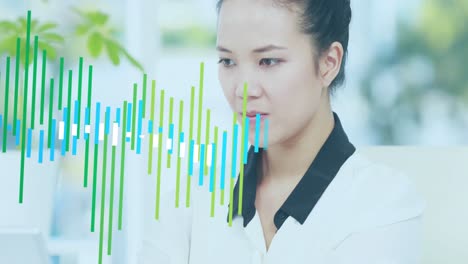 animation of financial data processing over asian businesswoman