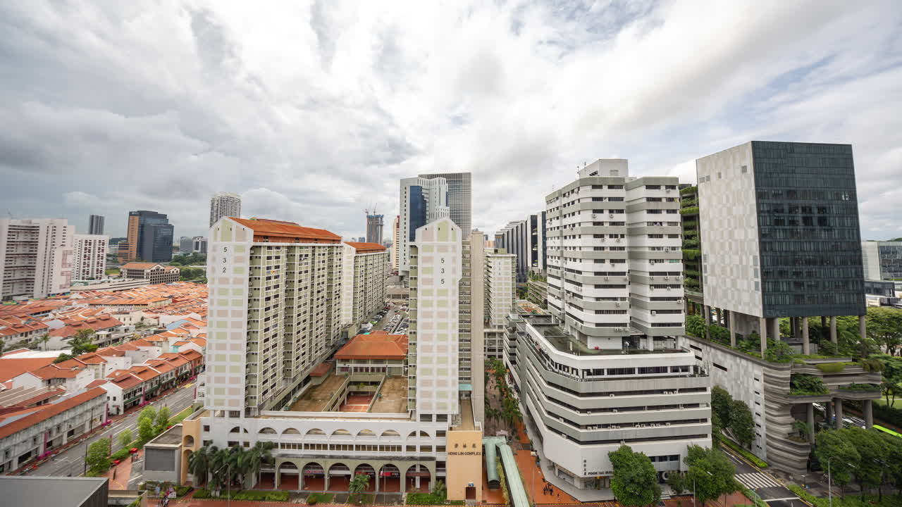 SINGAPORE - 5 MARCH 2025 : timelapse do horizonte do distrito financeiro central de Singapura ao pôr do sol