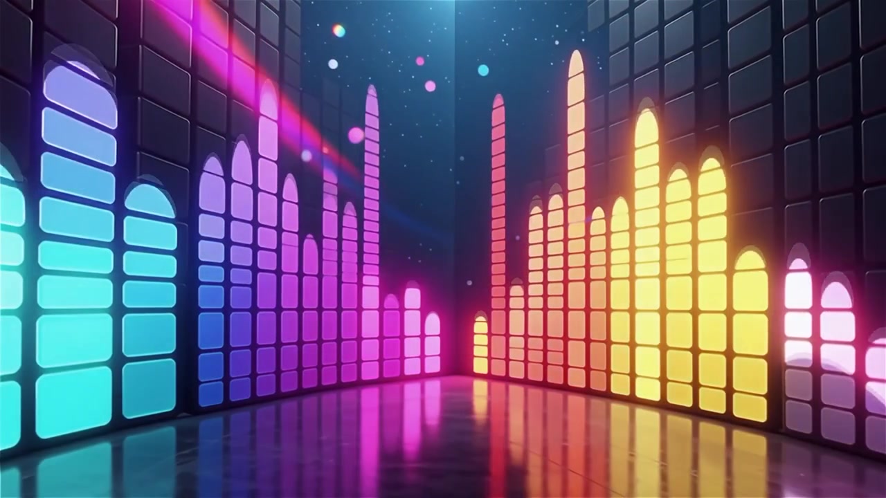 Futuristisk regnbuefarvet neon musik equalizer visualisering baggrund.