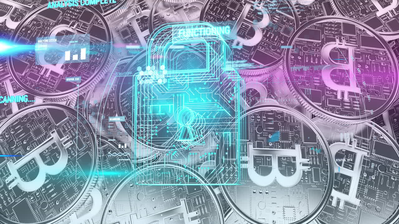 실버 비트코인에 대한 보안 잠금 아이콘과 데이터 처리