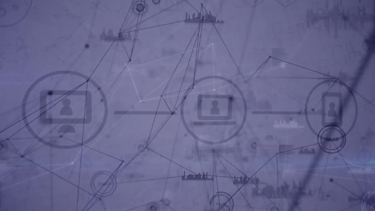 animación de la red de conexiones con iconos sobre fondo gris