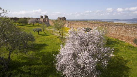 Mourao-castle-and-alqueva-dam-reservoir-in-Alentejo,-Portugal