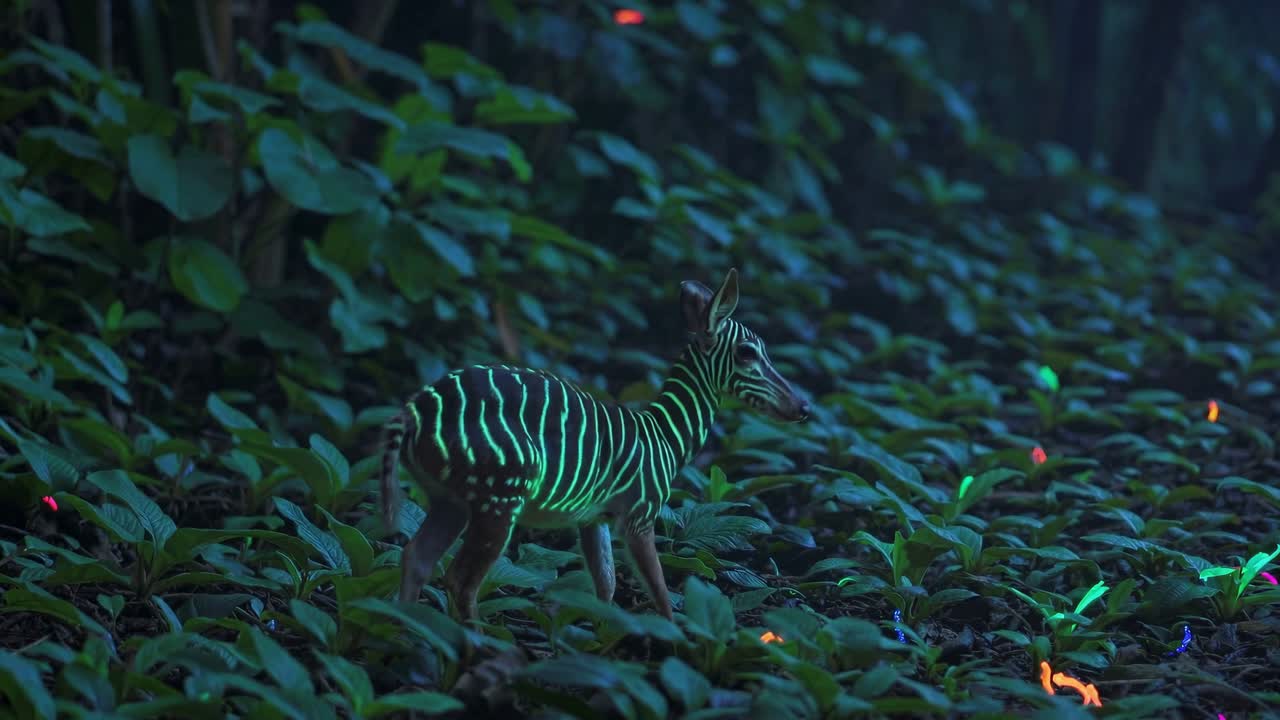 Glowing Zebra Deer in a Forest