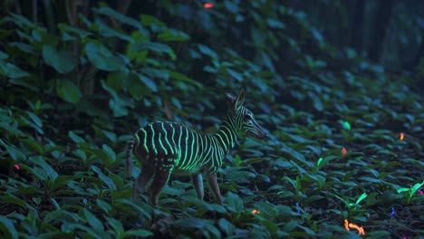 glowing zebra deer in a forest