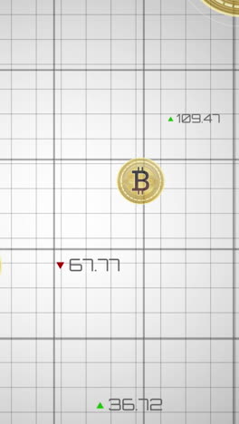 animación del procesamiento de datos y el símbolo de bitcoin sobre fondo blanco