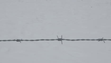 dolly over barbed wire with snow in the background