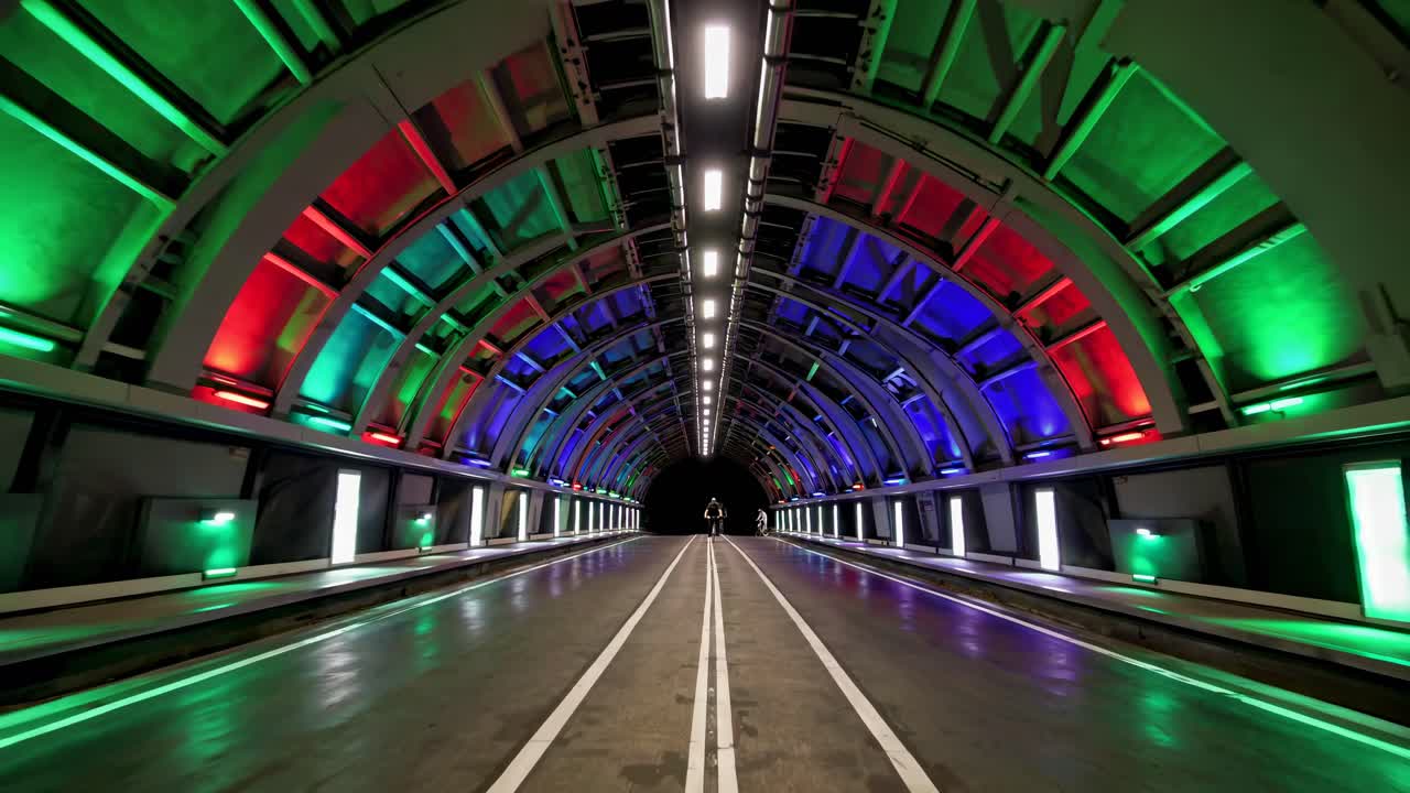 Colorful Illuminated Bike Tunnel