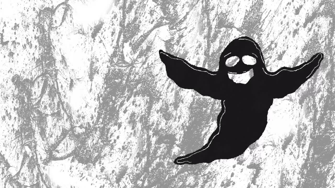 움직이는 회색 배경에 할로윈 유령의 애니메이션