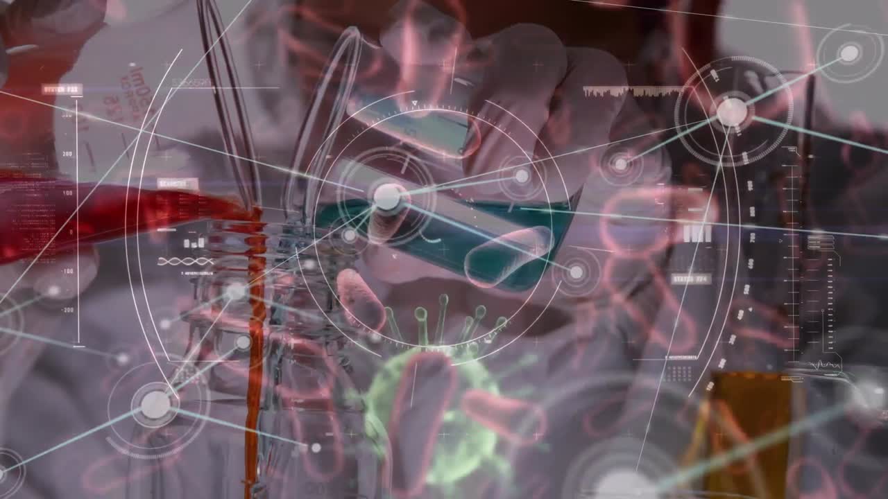 연결 네트워크와 코로나 19 세포에 대한 스캔 범위 실험실에서 일하는 의료 종사자