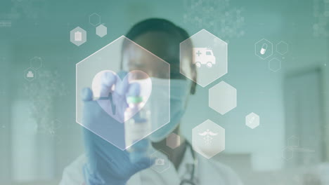 interacting with digital medical icons, healthcare professional using holographic animation