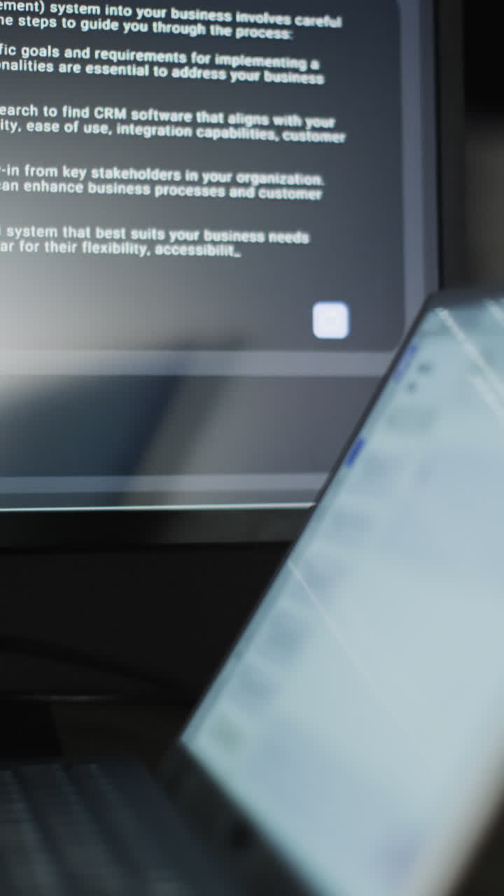 Vertical video of smartphone with data processing on screen in background