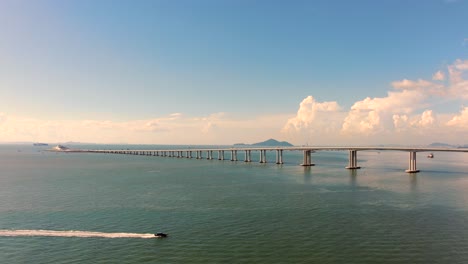 hong kong zhuhai macau bridge on a beautiful day, wide angle aerial view