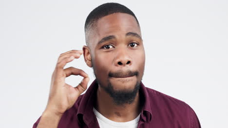 Portrait,-black-man-and-mouth-zip-in-studio