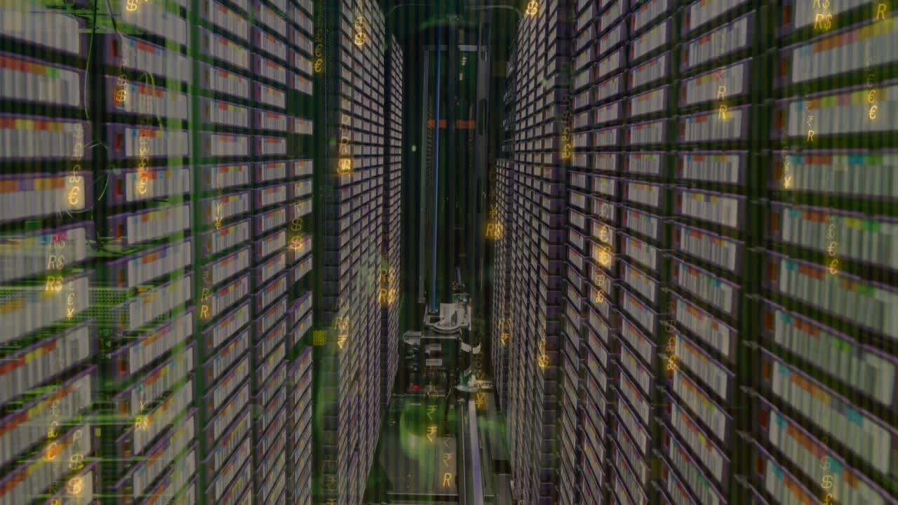 animación del procesamiento de datos en la sala de servidores