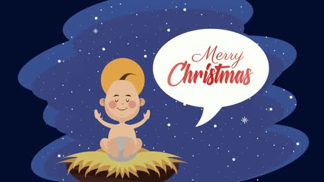 mery christmas lettering with jesus baby animation