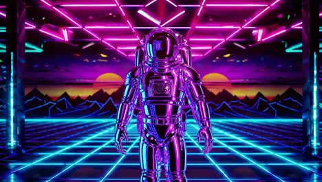 astronauta retro futurista en el espacio de neón