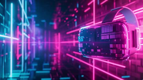 vr headset in a futuristic neon cyberspace