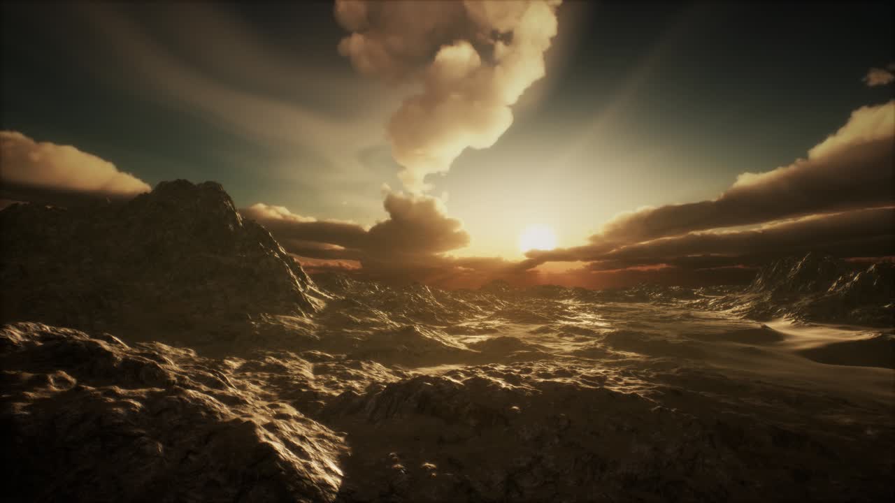 Sun Rays over Mountains in a Valley