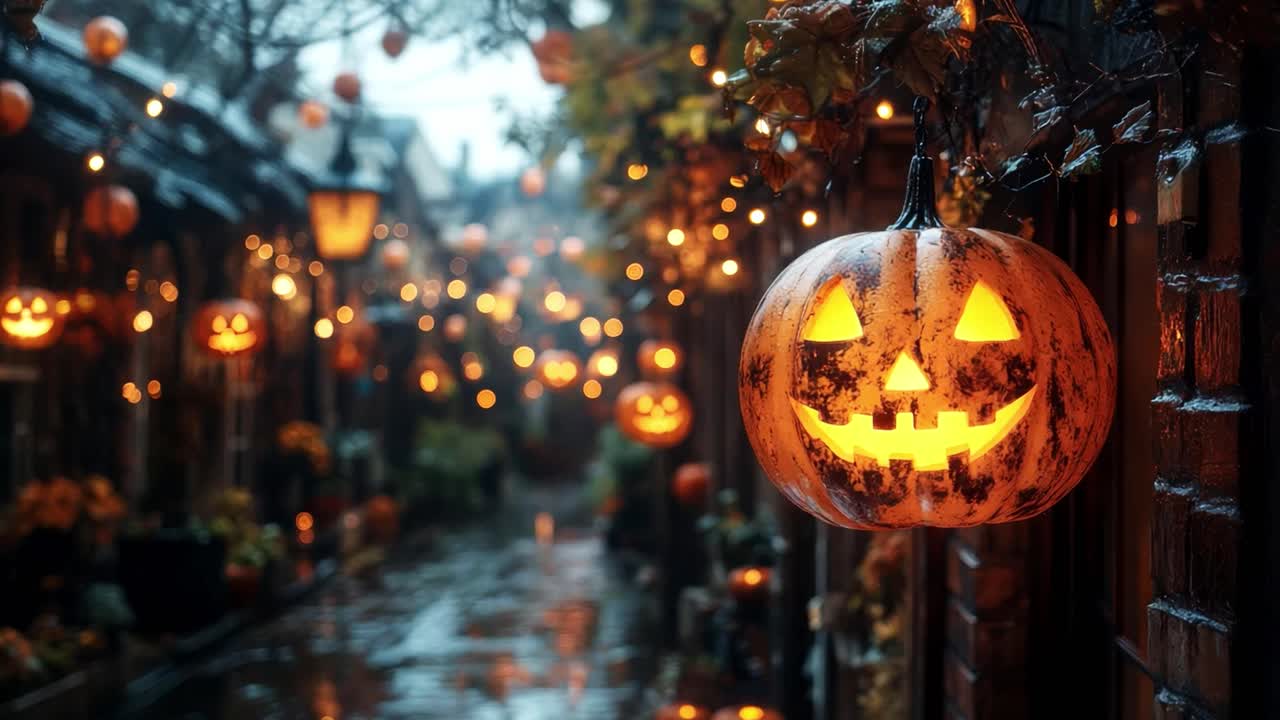 Halloween Pumpkin and Bokeh Lights