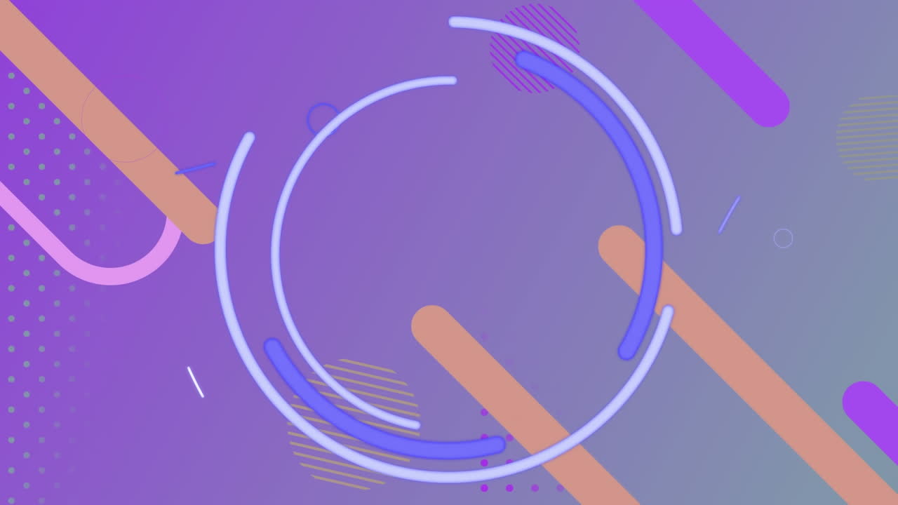 Animation of retro abstract shapes moving on purple background