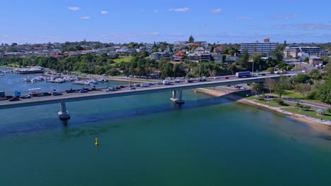 traffic jam with trucks and cars on stirling bridge in east fremantle, perth, western australia