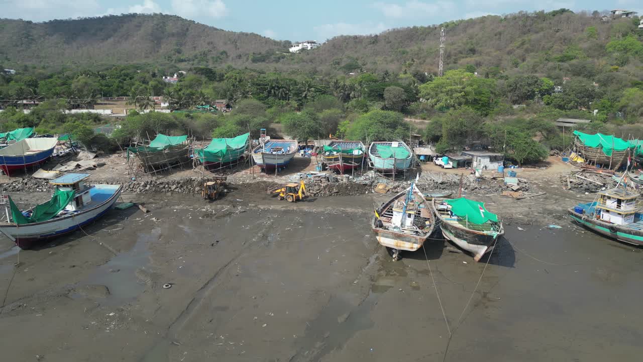 alibaug beach boat parked drone shot