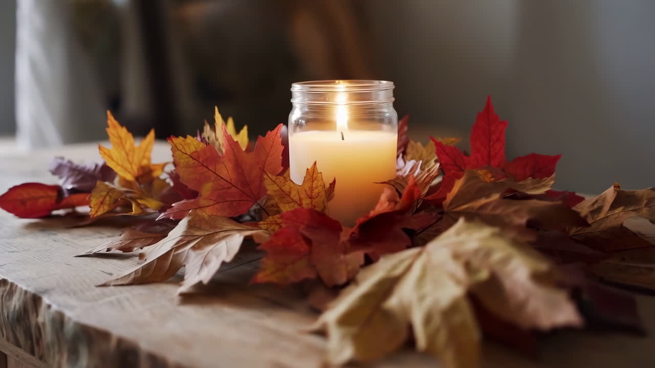 Autumn Candle Decoration with Fall Leaves