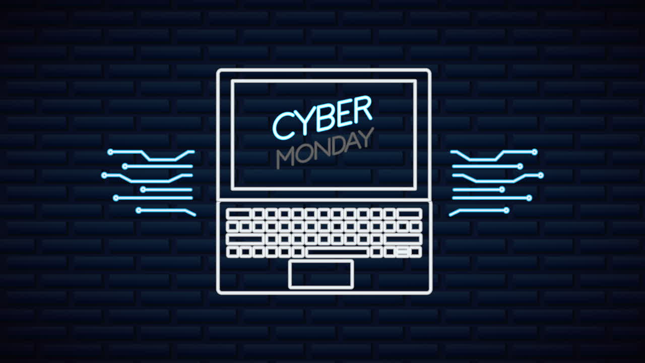 cyber lunes luces de neón animación con portátil