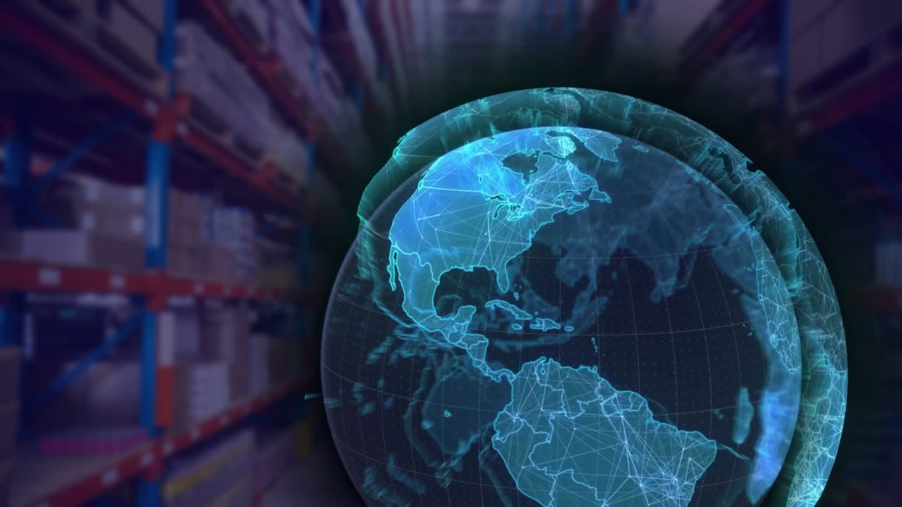Animazione di un mappamondo su un magazzino
