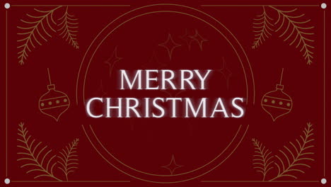 Merry-Christmas-with-gold-winter-ornament-on-red-background