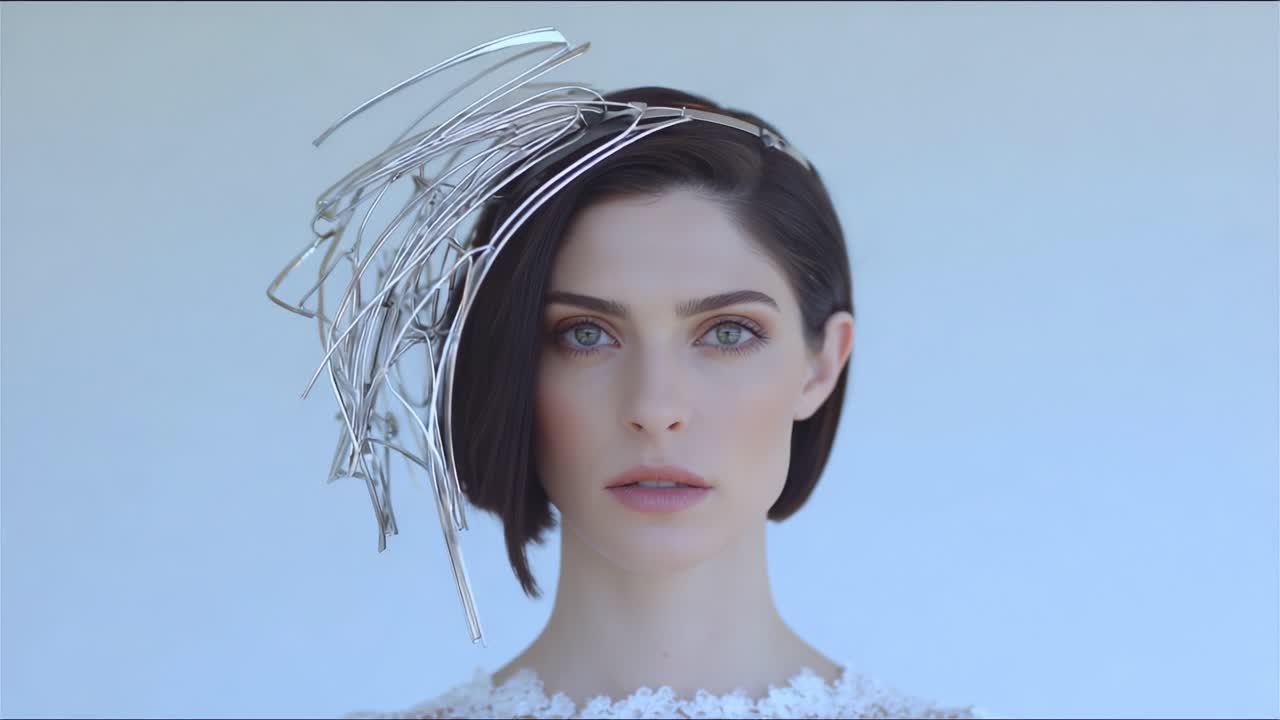 Striking Portrait of a Model Featuring Innovative Hair Art and Captivating Features Against a Minimalistic Background, Showcasing Modern Aesthetics and Artistic Expression