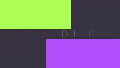 happy birthday with green and purple stripes on black color