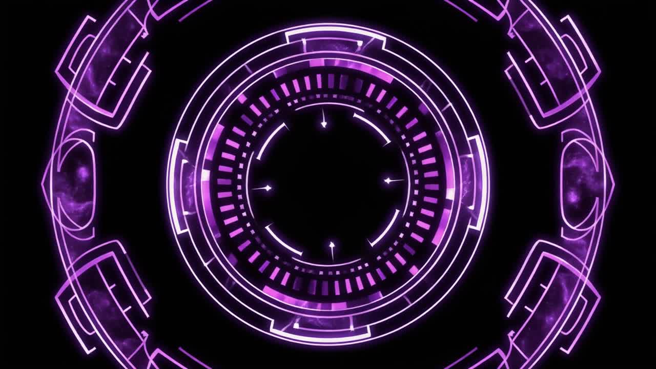 Interfaccia circolare futuristica ad alta tecnologia con bagliore neon viola